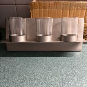 Modern Silver Glass Candle Holder Trio